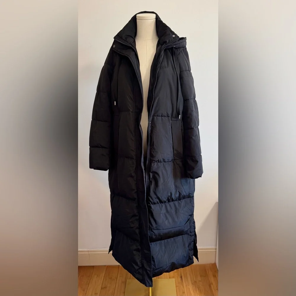 Zara Women's Black Long Down Hooded Puffer Coat - Water/Wind Res - Size: M - Picture 5 of 14